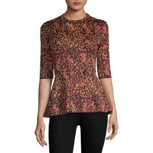 Missoni Metallic Leopard Jacquard Knit Peplum Top Animal Print Size 8